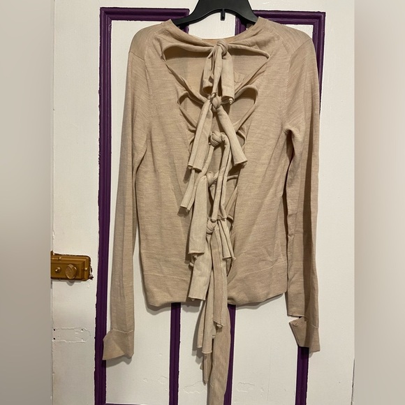 CELINE Wool & Silk Lace-Up Back Sweater - Size M - Picture 3 of 10